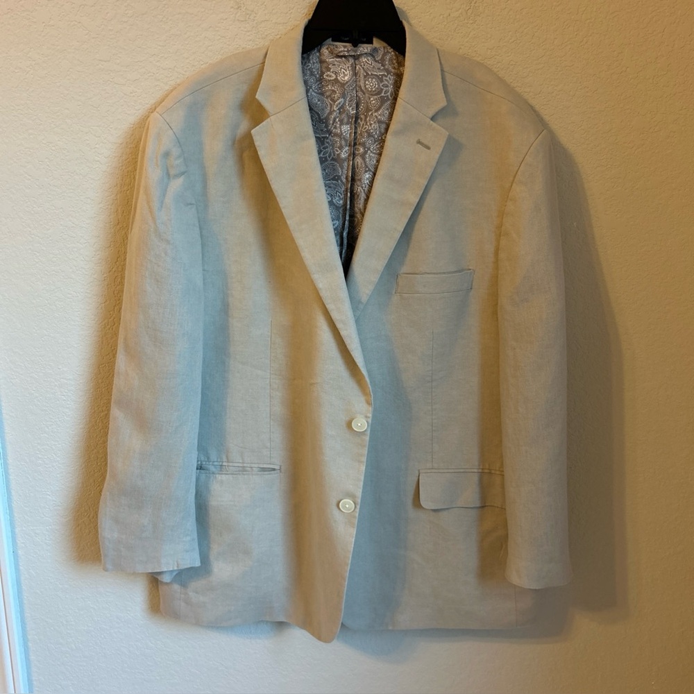 Lauren Ralph Lauren Linen Blazer Mens Cream Black Label Size 48R Vintage